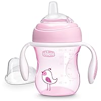 7oz. Transition Sippy Cup with Silicone Spout and Spill-Free Lid | Calibration Markings | Removable Handles | Top-Rack Dishwasher Safe | Easy to Hold with Ergonomic Indents | Pink| 4+ Months