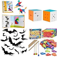 Travel Tangram Puzzle+ Qiyi Speed Cube+ Halloween 3D Bats Decoration+ Wooden Magnetic Fishing Sight Words
