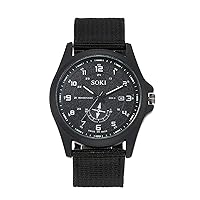 Silverora Men's Round Dial Nylon Braided Quartz Wrist Watch, black 1, Strap.