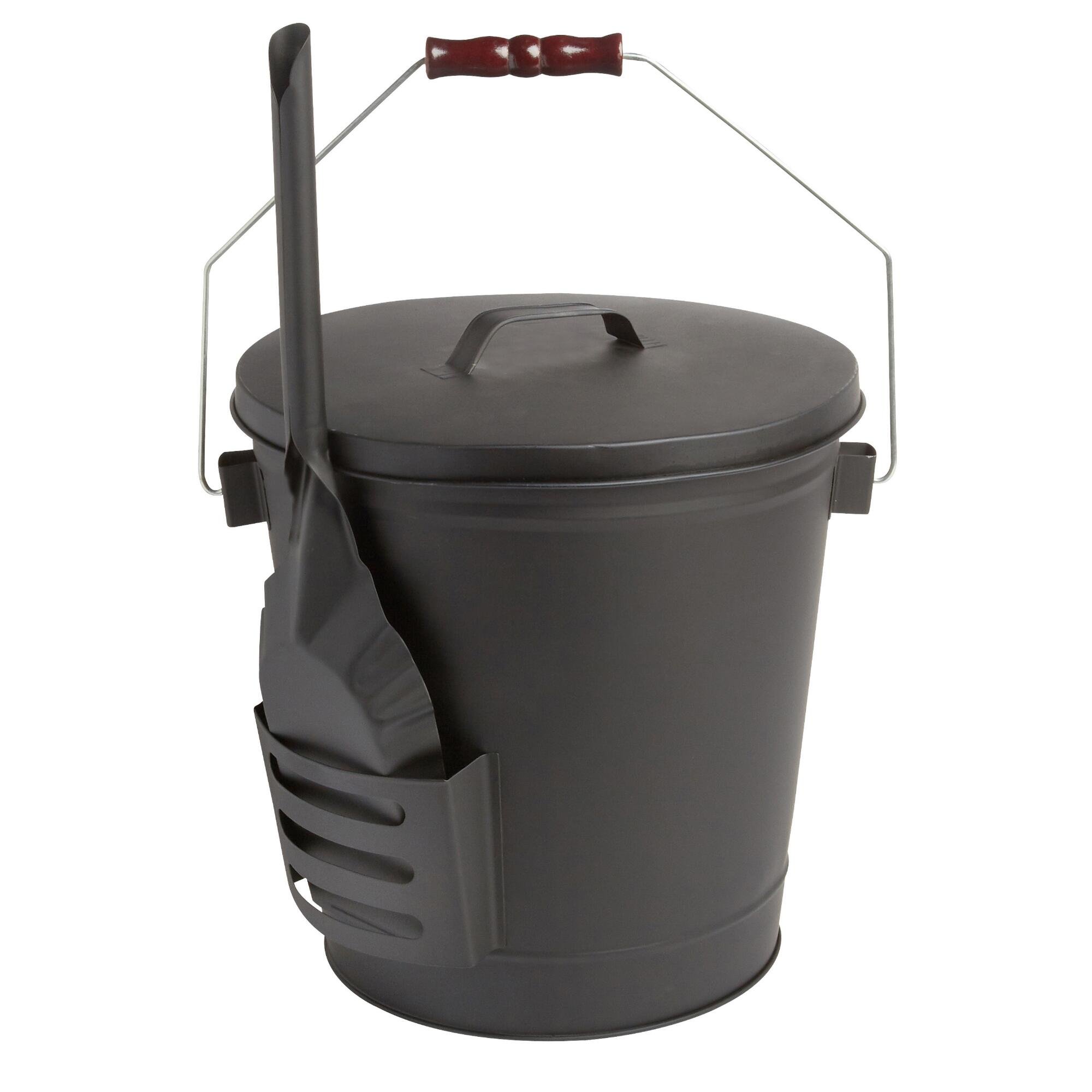 Black Steel Ash Bucket with Shovel/for Fireplace or Wood Stove