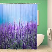 60x72 Inches Shower Curtain The Violet Lavender Field with Water Tokyo Japanlavendar Isolated Flower Plant White Waterproof Polyester Fabric Bath Bathroom Curtain Set with Hooks