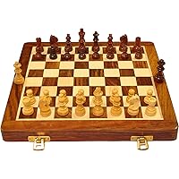 PALM ROYAL HANDICRAFTS 10 x 10 Inches Magnetic Wooden Chess Set - 2 Extra Queens - Pieces Storage Slot - Folding Board - Portable Travel Chess Game - Chess Set for Kids & Adults.