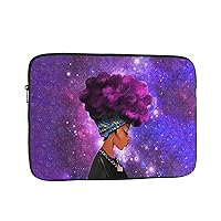 Afro African American Woman with Purple Hair 15 inch Laptop Case Fashion Laptop Sleeve Impact Resistant, Sturdy, Anti-Vibration, Lightweight Unisex Computer Case Cover 10-17 Inch