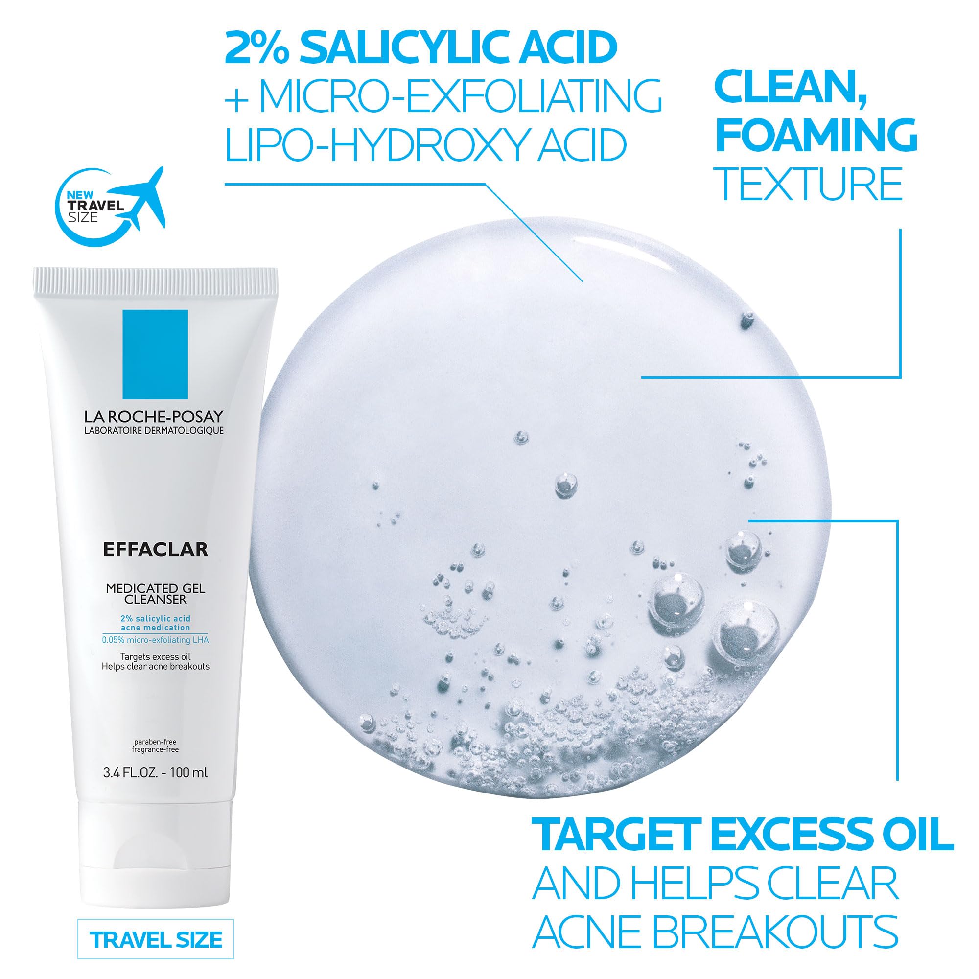 La Roche-Posay Effaclar Medicated Gel Facial Cleanser 100ML with Toleriane Double Repair Matte Face Moisturizer, Daily Gel Moisturizer and Cleanser for Oily Skin Control with Niacinamide, Oil Free