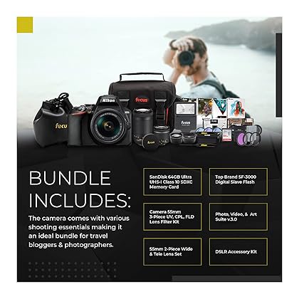 Nikon D3500 DSLR Camera with AF-P 18-55mm and 70-300mm Zoom Lenses Bundle with 64GB Card and Accessories (7 Items)