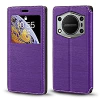 for Oukitel WP22 Case, Wood Grain Leather Case with Card Holder and Window, Magnetic Flip Cover for Oukitel WP22 (6.58”) Purple