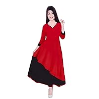 Indian Women's Long Dress Wedding Wear Frock Suit Cotton Tunic Black & Red Maxi Dress