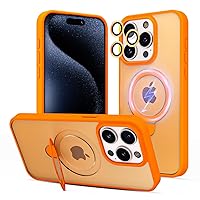 MINSCOSE for iPhone 15 Pro Max Case with Stand,Invisible Magnetic Ring Holder[Compatible with Magsafe],Slim Frosted Matte Military Drop Protection Shockproof Cover for Women Girls-Orange