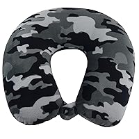 Adult Cozy Soft Microfiber Neck Pillow, Compact, Perfect for Plane or Car Travel, Camo Black