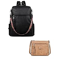 FADEON Laptop Backpack Purse for Women Large Designer PU Leather Laptop Bag, with Crossbody Bag for Women