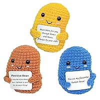 Crochet Positive Coffee Bean Set, 3PCS Emotional Support Crocheted Vegetable with Inspirational Card, Mini Cheer Up Gifts for Women Friends Her