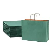 Green Gift Bags - 16x6x12 Inch 100 Pack Large Kraft Paper Shopping Bags with Handles, Craft Totes in Bulk for Boutiques, Small Business, Retail Stores, Birthday Parties, Jewelry, Merchandise
