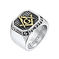 FaithHeart Masonic Signet Rings for Men, Stainless Steel Freemason Jewelry, Punk Biker Thumb Ring with Delicate Packaging