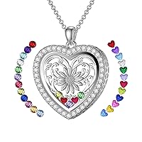 SOULMEET Heart/Round Floating Locket Necklace That Holds Birthstones/Pictures/Hair Locket Living Flower DIY Floating Charm Memory Mother Gift for Women Personalize Inscription