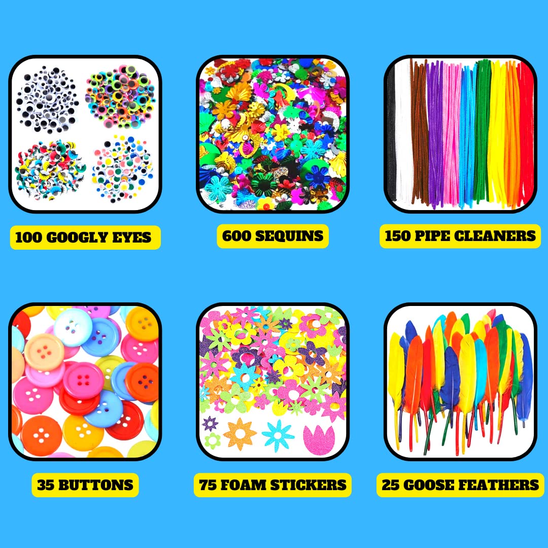 LITTLE SUNSHINES Arts & Crafts Supplies - Giant Craft Box with Pipe Cleaners Sequins Pompoms and More - Storage Bag & Arts and Crafts Project Ideas - Kids Art Set and Crafts for Kids Ages 4-8