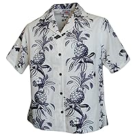 Pacific Legend Womens Hawaiian Pineapple Panel Camp Shirt White XXL