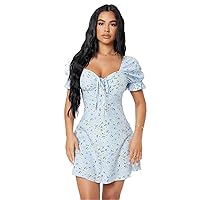 Fall Dresses for Women 2023 Ditsy Floral Flounce Sleeve Ruched Knot Bust Dress Dresses for Women