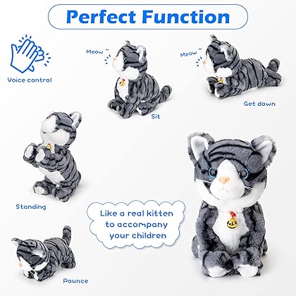 Smalody Interactive Electronic Plush Toy - Upgrade with LED Light Eyes Animated Sound Control Electronic Pet, Robot Cat Kitten Toys Gifts for Boys & Girls Kids Birthday Christmas (Gray)