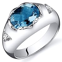 Peora Swiss Blue Topaz Ring in Sterling Silver, Oval Shape, 9x7mm, 2.00 Carats total, Comfort Fit, Sizes 5 to 9