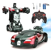 Transform Remote Control Car for Kids, RC Robot Toy with Exhaust Spray, Rechargeable Car Toy with LED Light, One-Button Deformation, 360°Rotating for Boy 5 6 7 8 Years Old (Red)