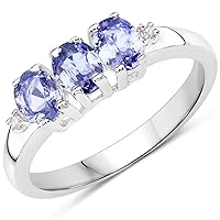 1.15 Carat Genuine Blue Sapphire & White Diamond .925 Sterling Silver Ring