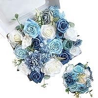 28 Pcs Blue Artificial Flowers Combo Box Fake Roses Dahlia Hydrangea Peony for DIY Wedding Blue Bouquet Home Party Decor Mother's Day Table Centerpieces Valentine's Day Flower Arrangements