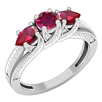 Dazzlingrock Collection Pear & Round Lab Created Gemstone with Natural Round White Diamond 3 Stone Engagement Ring for Her in 925 Sterling Silver