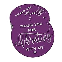 Pack of 100 Thank You for Celebrating with Me Birthday Favor Paper Tags Craft Real Silver Foil Hang Tags