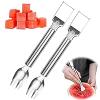 2Pcs Watermelon Fork Slicer Cutter, 2 in 1 Watermelon Fork Slicer, Stainless Steel watermelon Fork, Watermelon Cutter Slicer Tool, Fruit Forks Slicer Knife for Family PartY Camping
