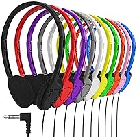 Maeline Bulk Classroom Student Headphones On Ear Stereo Headphones Flexible Adjustable Band for Kids Online Learning, Library, School, Airplane, Travel - 3.5mm Plug - 1000 Pack - Multi