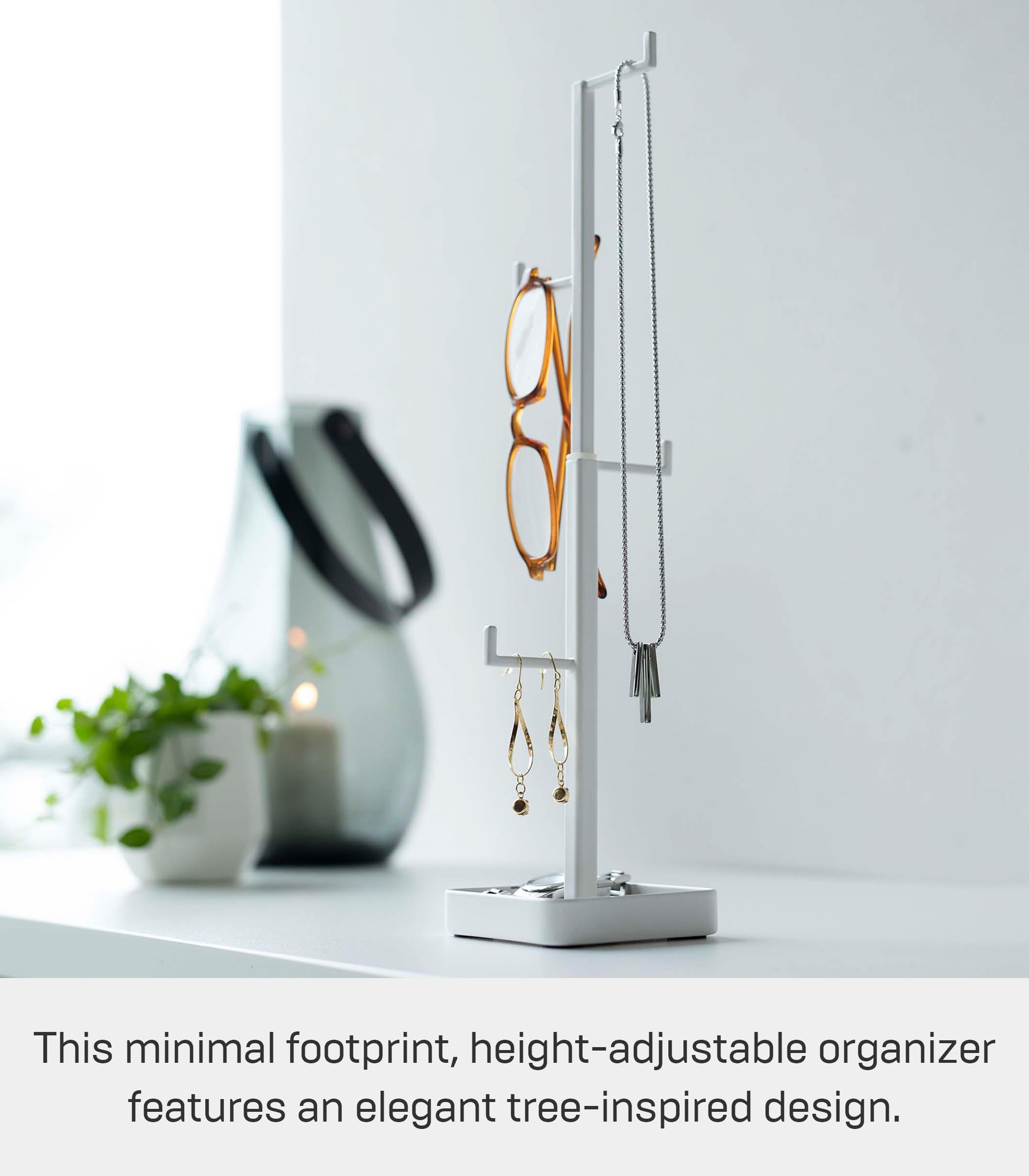 YAMAZAKI Home Tower Jewelry Display Stand Accessory Tree Organizer For Rings Necklaces Watch Earrings Or Glasses Storage - Steel