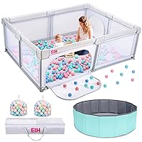 79 Inch x 59 Inch Large Baby Playpen with Ocean Ball Pit & 100PCS Balls Play Yard for Babies and Toddlers Indoor and Outdoor Kids Activity Center, Light Grey