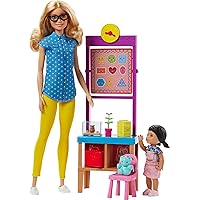 Barbie Teacher Dolls & Playset with Fashion Doll, Small Doll, Furniture & Accessories Including Flipping Blackboard