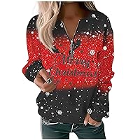 Women's Christmas Blouses Sweatshirt Pullover Basic Quarter Zip V Neck Long Sleeve Top Casual All Pullover, S-3XL
