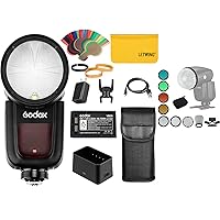 Godox V1-S Round Head Camera Flash Speedlite, 10 Level LED Modeling Lamp Compatible for Sony, LETWING TR-09 Magnetic Round Head Flash Accessory Kit Achieve Creative Combined Light Effects