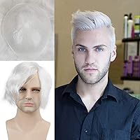 European Virgin Human Hairpiece for Men’s Toupee Ultra Transparent Thin Skin Full PU Replacement Systems Hair Pieces 10”x8” Base Size White Color
