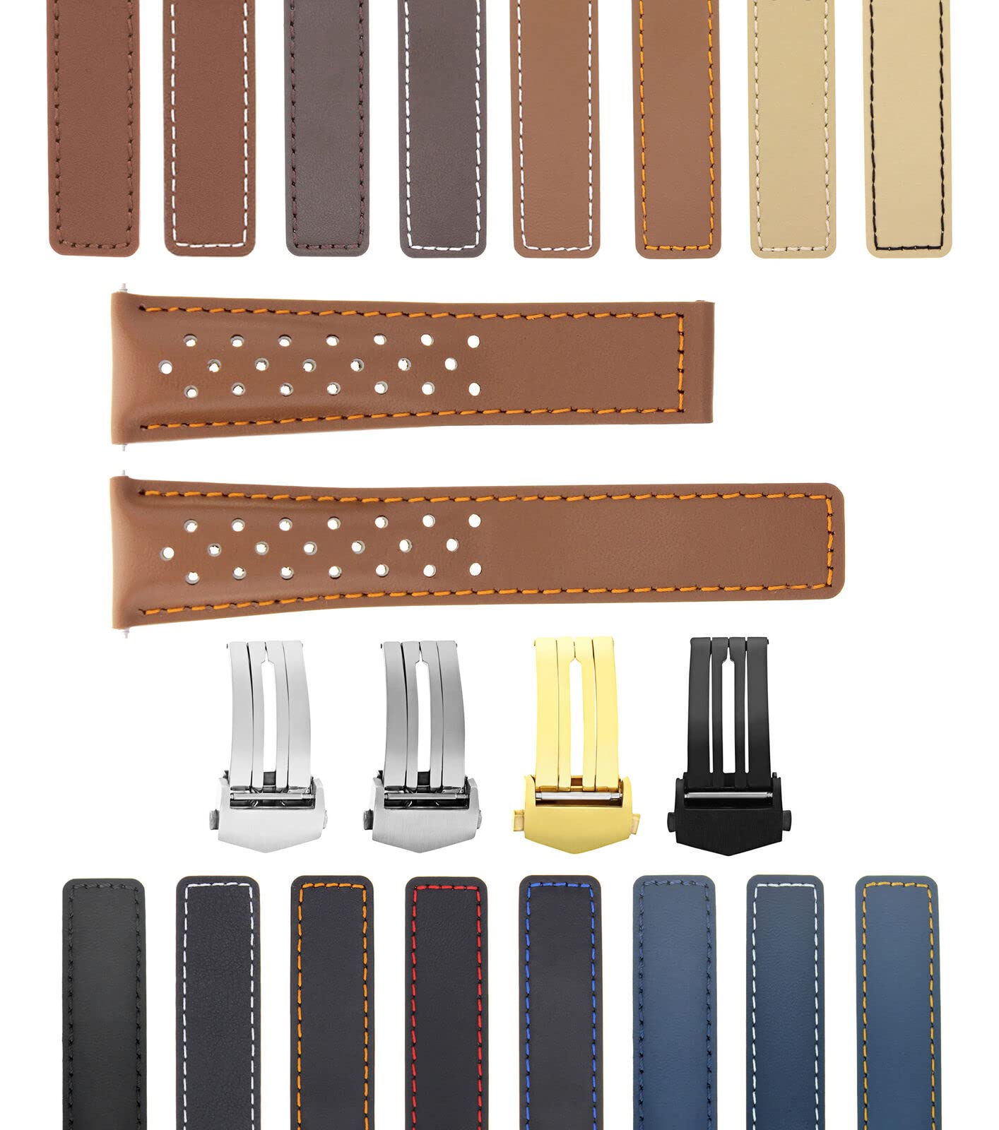 19-20-22mm Leather Watch Band Strap Compatible with Oris Artix Sport Perforated + D/Clasp