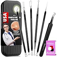 Pimple Popper Tool Kit, Blackhead Remover Tools, Blackhead Extractor Tool, Pimple Extractor Tool, Zit Popper Tool for Acne, Whitehead, Comedone, Pimple, Zit on Nose - with Travel Case