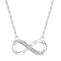 Women's & Ladies 925 Sterling Silver Infinity Sign Diamond Accented Pendant Necklace, Infinity Sign Endless Love 1/10 ctw (Carat Total Weight) Diamond & Silver Necklace, 16