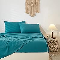 VClife Solid Teal Fitted Sheet Twin Size Cooling Skin-Friendly Washed Microfiber Bed Fitted Sheet with Deep Pocket 1 Piece Twin Size Fitted Sheet for All Season, Breathable, Fade Resistant 39
