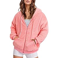 Women 2023 Fleece Oversized Jacket Long Sleeve Casual Fall Hoodie Full Zip Up Sweatshirt Winter Coats Outerwear