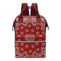 Red Bandana Pattern Diaper Bag for Women Large Capacity Daypack Waterproof Mommy Bag Travel Laptop Backpack