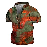 Shirts for Men,Aztec Short Sleeve Summer Casual T Shirt Vintage Loose Plus Size Top Printed Tee Button Blouse