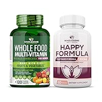 Whole Food Multivitamin for Women - Natural Multi Vitamins, Minerals, Organic Extracts Happy Formula Natural Formula Relief Supplement Bundle