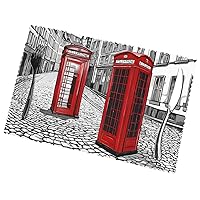 (London Red Telephone Booth) Set of 6 Placemat, Holiday Banquet Kitchen Table Decoration Flower Mats, Waterproof, Easy to Clean, 12 X 18 Inches