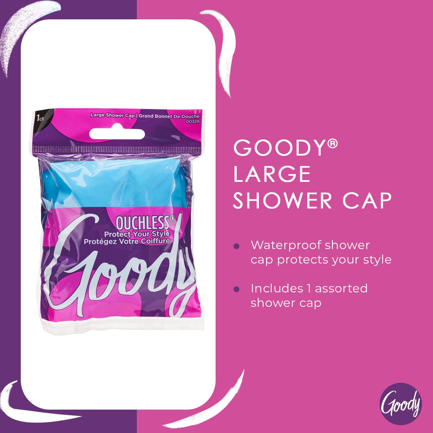Goody Styling Essentials Durable Waterproof Shower Cap, 1 Count (Colors May Vary)
