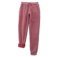 Andongnywell Women's Winter Fleece Solid Color Pants Sherpa Lined Warm Sweatpants Thickening Active Running Jogger Trousers
