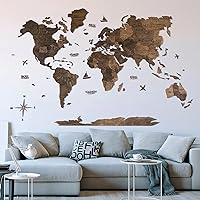 39x24″ Wood Trick Wooden World Map for Wall Decor 3D Wooden Puzzle Travel Map Big Perfect Wood Gift for Travel Wedding w/Landmarks & Islands Very Detailed Cartography Premium Style 