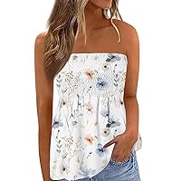Spaghetti Strap Tank Top Womens Strapless Bandeau Tank Women Sleeveless Backless Tube Tops Pleated Summer Casual Holiday Tanks Shirt Blouse Lightning Deals of Today Prime White Woman (WT，XXL)