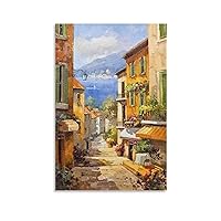 Posters Midday Mediterranean Cityscape Wall Art Greek Streetscape Sunset Cafe Art Canvas Wall Art Prints for Wall Decor Room Decor Bedroom Decor Gifts 08x12inch(20x30cm) Unframe-Style